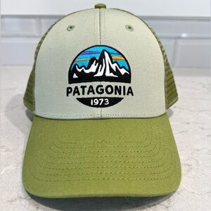 Patagonia Fitz Roy Logo Trucker Hat / Cap - Olive or Pale Green with Mesh Back